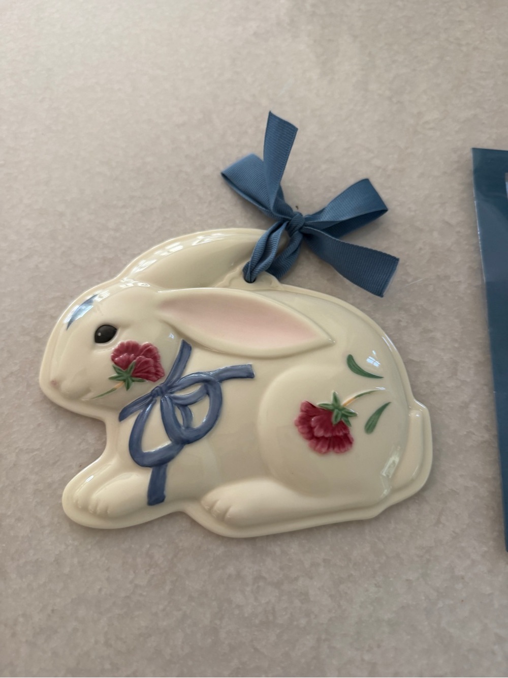 Vintage Lenox Ceramic Bunny Cookie Press with Blue Ribbon
